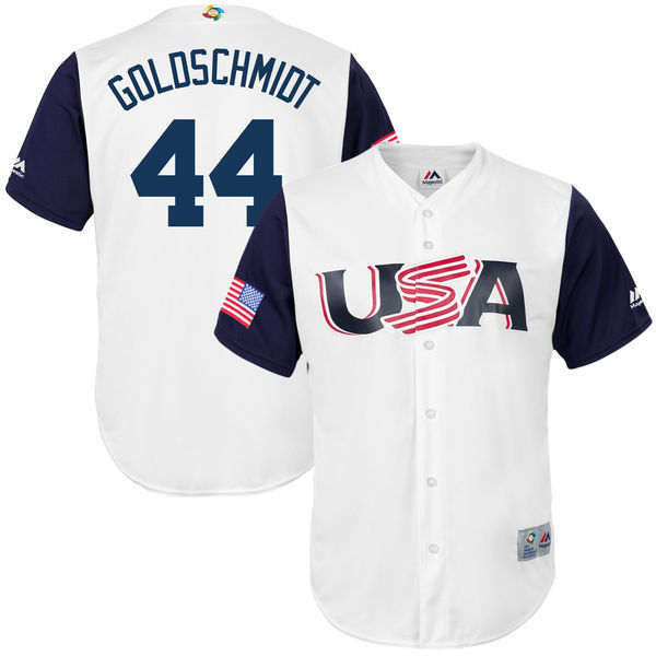 customized Men USA Baseball #44 Paul Goldschmidt White 2017 World Baseball Classic Replica Jersey->->MLB Jersey